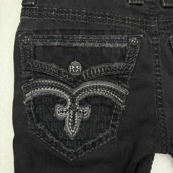 Rock Revival Mens Jean Shorts Size 32 Black Lorenzo Jorts Distressed Embroidery - Picture 9 of 14